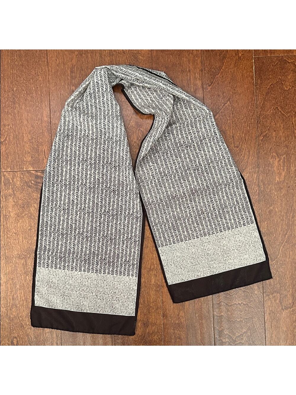 Hand Rolled Neutral Black and Taupe Rectangle Scarf, Lightweight and Versatile